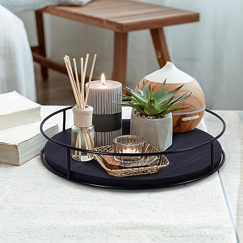 2 Pack ] 9" & 10" Black Wood Lazy Susan Organizers with Steel Sides