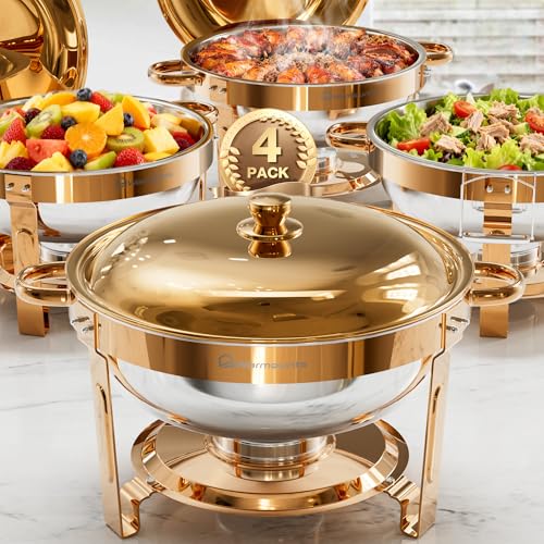 Round Chafing Dishes for Buffet 4 Pack (Rose Gold)
