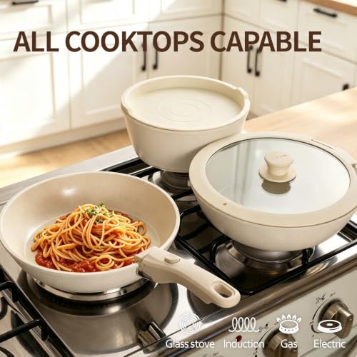 24PCS Ceramic Pots and Pans Set (White 24 Pcs)