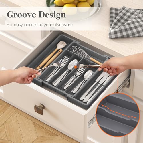 Expandable Silverware Drawer Organizer (Dark Gray / Medium Wide(8.5-14''W x 12''D))