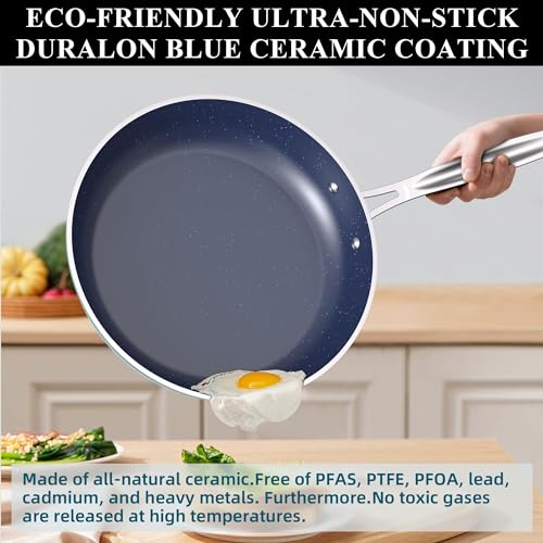 9pc Cookware Set Healthy Duralon Blue Ceramic Nonstick Coated (9 Piece Cookware Set / Cozy Blue)