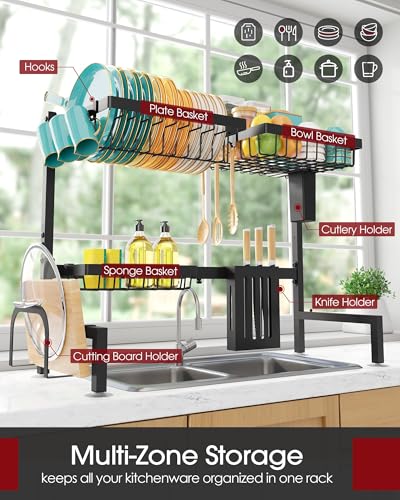 Over The Sink Dish Drying Rack (Black / Standard - 3 Baskets)
