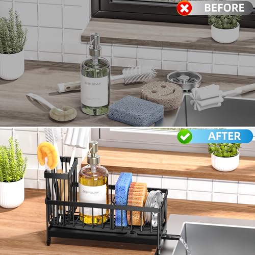 Sponge Holder for Kitchen Sink (Black - 9.25″)