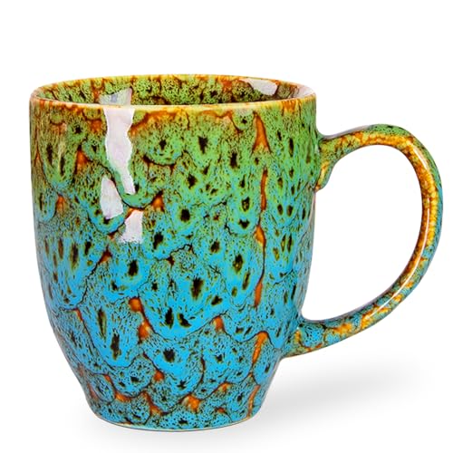 16oz Ceramic Coffee Mug Tea Cup with Handle Novelty Mug for Office and Home (Green & Blue-1)