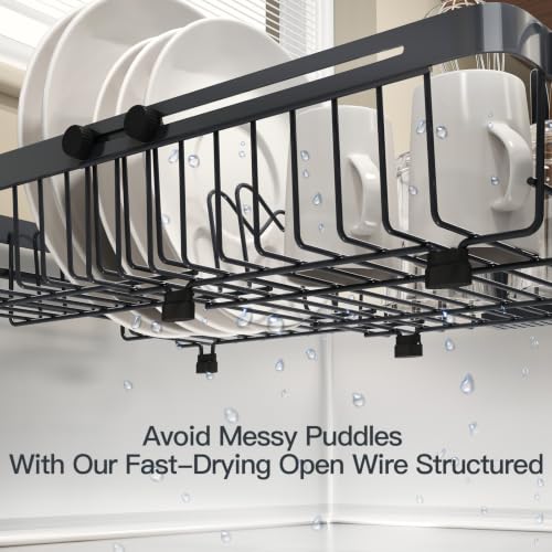 Grey Expandable Dish Drying Rack Over Sink with Extra Drying Mat (Gray / For 13"-30" W Sink with Mat)