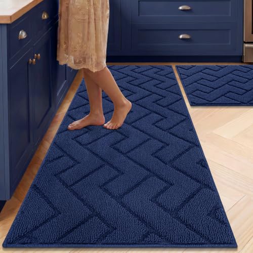 Kitchen Runner Rug (Navy Blue / 20"x48"+20"x32")