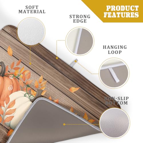 Autumn Pumpkin Dish Drying Mat Rustic Wood Dish Drainer Mats Fast Dry Microfiber Reversible Dish Drying Pad Kitchen Decoration 18x24 inch (Pumpkin Wood / 18" x 24")