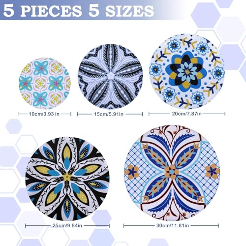 5Pcs Reusable Beeswax Elastic Bowl Covers for Bread Proofing and Food Cover (Moroccan Style)