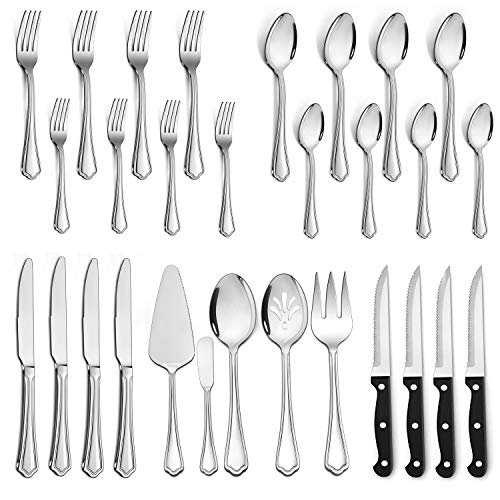 29 Piece Silverware Flatware Set for 4 (Scalloped Edge)