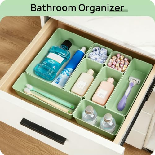 25 Pack Plastic Drawer Organizers with Non (Sage Green)