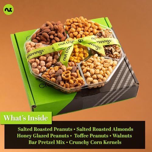 Mixed Nuts Gift Basket + Green Ribbon Classic