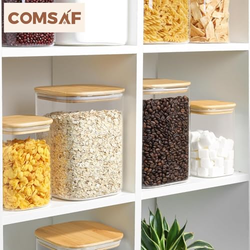 Glass Storage Jars with Bamboo Lids 3.6 Qt Large Pantry Square (3.6Qt-Square)