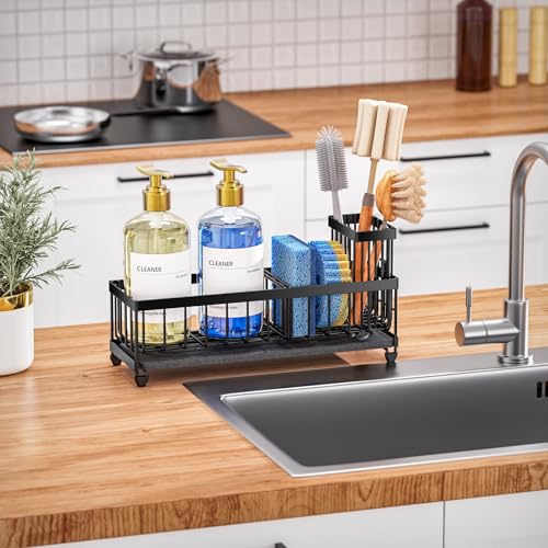 10.62'' Sponge Holder for Kitchen Sink (Black With Stone Tray)