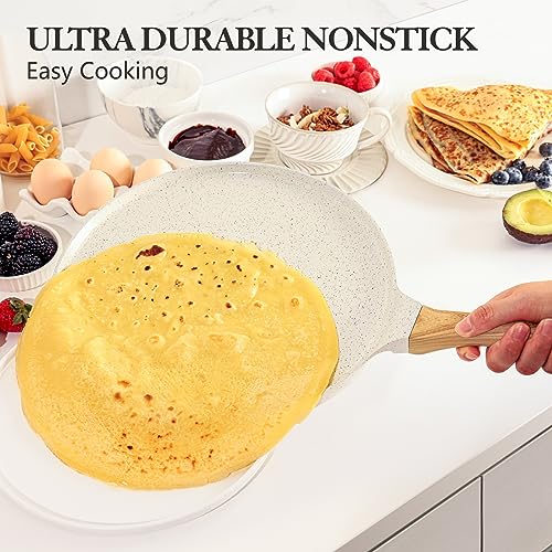 12 Inch Nonstick Crepe Pan Ceramic Coating Pancake Pan White (White / 12 Inch)
