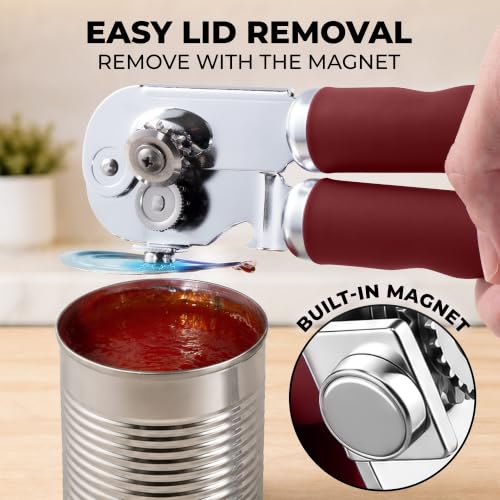 Stainless Steel Swing Open Manual Can Opener Comfortable Grip (Deep Red / Swing Open)