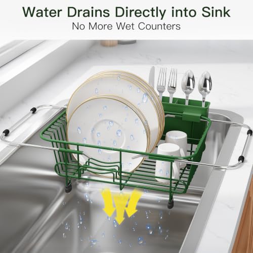 Green Dish Drying Rack in Sink with Utensil Holder (Green / For 10"-12"w Sink)