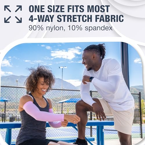 Non Slip Cooling Arm Sleeves for Men & Women (2 Pairs: White / One Size)