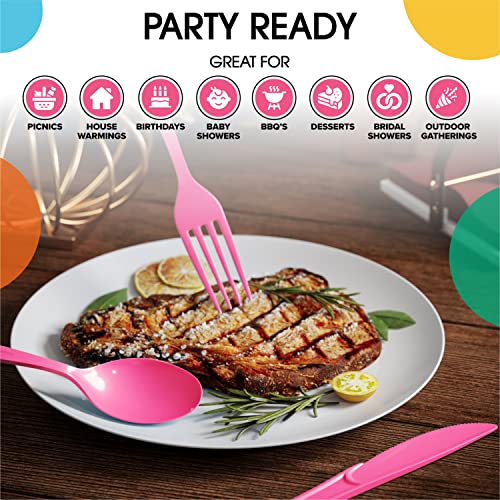 Hot Pink Plastic Knives 200 Pcs Hot Pink Knives Disposable Utensils Heavy Duty Plastic Cutlery Set Disposable Cutlery Sets Flatware Sets Silverware Set Party Supplies & Party Tableware (Cerise / Knives)