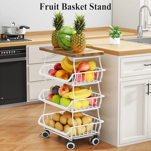 4 Tier Fruit and Vegetable Basket Stand for Kitchen (White / 4 Tiers)