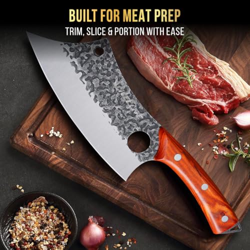 3 Piece BBQ Knife Set Serbian Chef Knife Meat Cleaver Viking Kitchen Knives