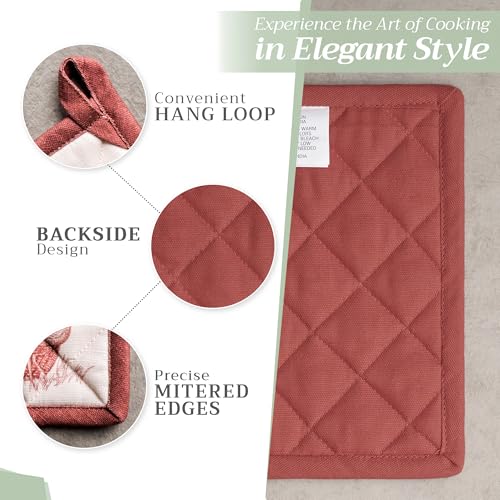 Pot Holders 100% Cotton Potholders (098 - Holy Jouy - Brown / 8" x 8" (Pot Holder Pack of 2))