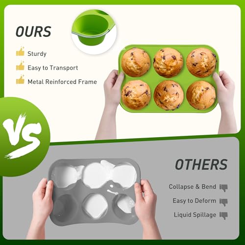 2 Pack 6 Cups Silicone Jumbo Muffin Pan with Metal Reinforced Frame Silicone Molds Mother Day Best Mama Mommy Bonus Mom Ever Mother In Law Gifts Step Mom Stepmom Grandma Gigi Granny Nana Present (2pc: 6-Cup Jumbo / Green)
