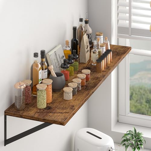 32W x 12D Deep Floating Shelves Set of 2 Rustic Brown (Rustic Brown With Black Metal Bracket / 32Wx12Dx5.8H)