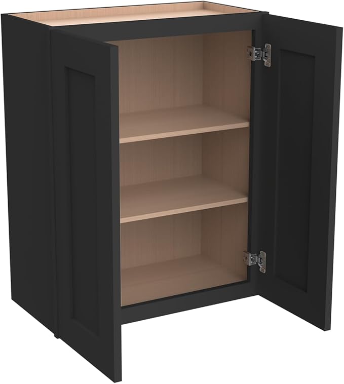 Wall-Mounted Cabinet – Solid Wood Shaker Style Medicine Cabinet with Adjustable Shelves & Soft-Close Doors for Bathroom, Kitchen, and Office Storage (Charcoal Black, 30" W x 12" D x 36" H)