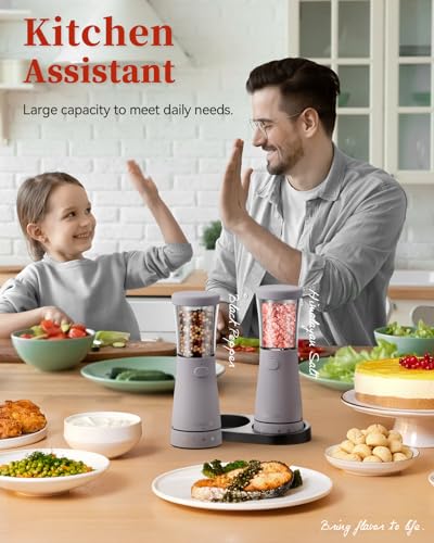 Electric Salt and Pepper Grinder Set with Storage Base (Lavender)
