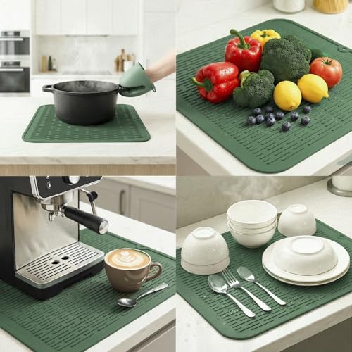 Silicone Dish Drying Mat for Multiple Usage (Green / 18"L x 16"W)