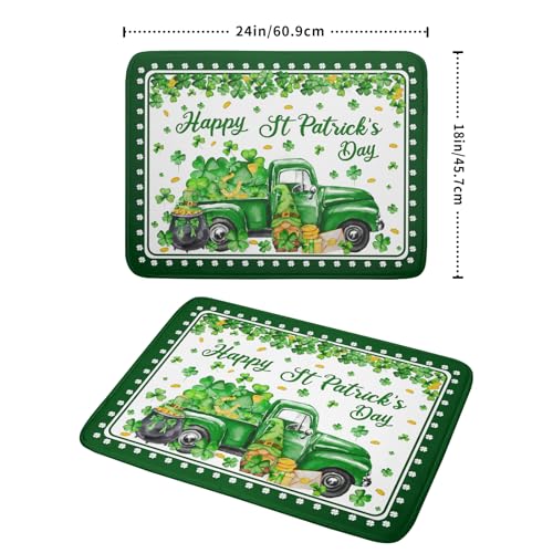 Shamrock Gnome Truck Dish Drying Mat Lucky Clover Dish Drainer Mat 18x24 inch Absorbent Fast Dry Pad for Kitchen Counter Coffee Bar Decor (Shamrock Gnome Truck / 18" x 24")