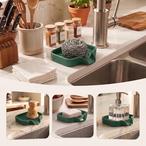 Silicone Soap Dish with Drain Spout (Green / S(4.9"×3.2"))