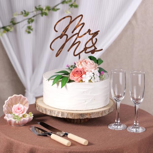 Mr & Mrs Wedding Cake Topper in Wood (Walnut Finish D1)