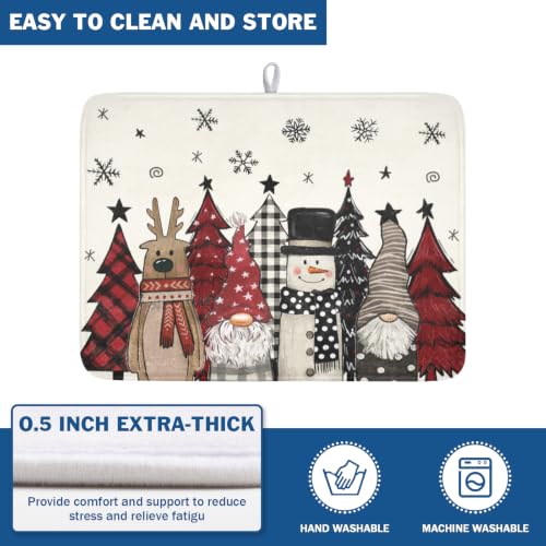 Winter Snowman Gnome Dish Drying Mat Xmas Tree Dishes Pad 18"x24" Microfiber Fast Dry Dish Drainer Rack Mats Kitchen Countertop Accessories (Winter Snowman Gnome / 18x24 inch)