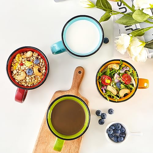 Set of 4 Large Ceramic Mugs with Handles (Multicolor / 16-oz)