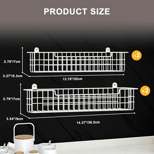 Spice Rack, 4-Pack Seasoning Organizer Wall Mount for Kitchen Storage Organization, Spice Holder Metal Shelf Saving Space for Cabinet, RV, Pantry, White (4 Count)