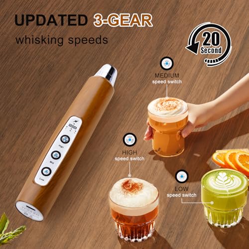 Wood Grain Handheld Milk Frother Wand for Coffee