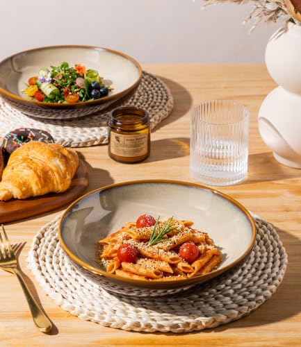 9.0" Ceramic Pasta Bowls Set of 6 (Set of 6 / Khaki)