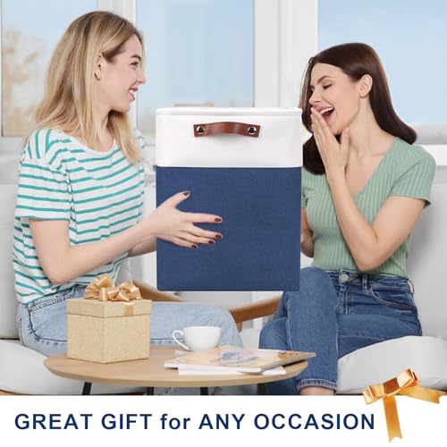 Large Fabric Storage Baskets (NavyBlue / Off-White / Extra Large -17"x12"x15")