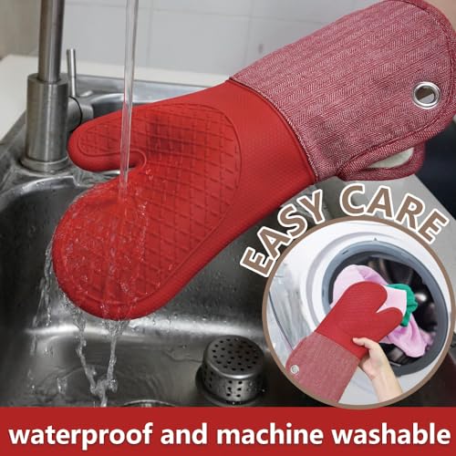 Professional Microwave Silicone Oven Mitts one Pair (Oven mitts / Red Oven Mitts)