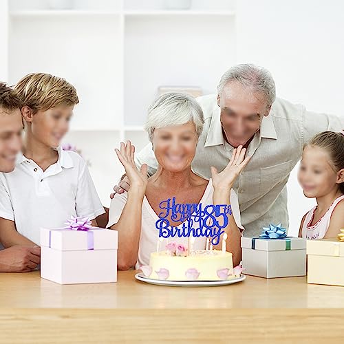 1 PCS Happy 85th Birthday Cake Topper Glitter Cheers to 85 Years Birthday Cake Pick Eighty Five 85 Fabulous Cake Decoration for Happy 85th Birthday Theme Party Decorations Supplies Blue (Blue / 85th)