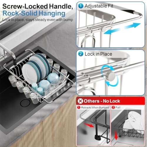 Dish Drying Rack Over the Sink (Silver / For 11.5"-30"W Sink, Metal Utensil Holder)
