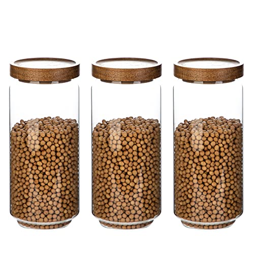 3 Pack Glass Jars with Acacia Wooden Lids (34 OZ SET OF 3)