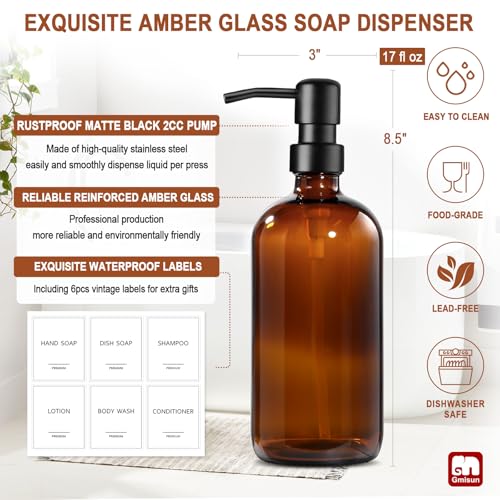 Amber Glass Soap Dispenser (Amber Bottle + Black Pump / 4 Pack)