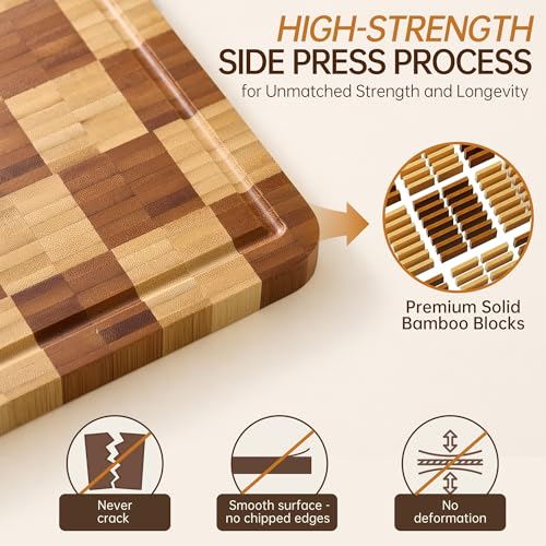 Cutting Boards for Kitchen (Bamboo Checkered / 16.5"L x 11.6"W)