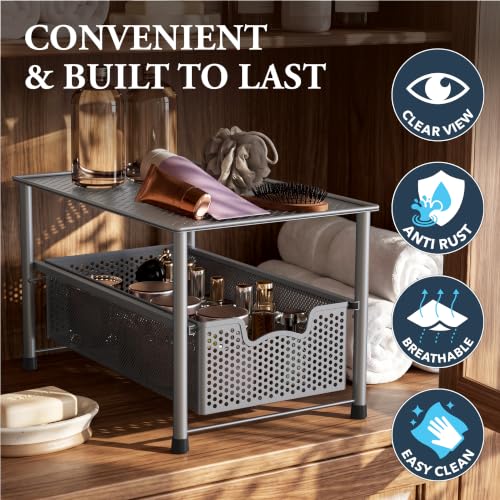 Stackable Under Sink Sliding Basket Drawer (Silver)