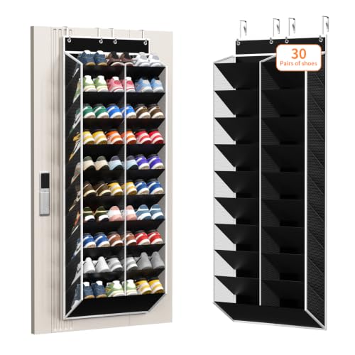 20 30 Pairs Over the Door Shoe Organizer (Black-1 Pack of 20 Pockets)