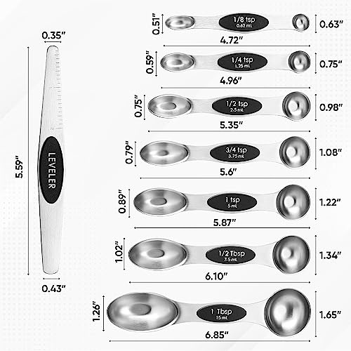 Stainless Steel Magnetic Measuring Spoons Set of 8 (Black / 1-Pack)