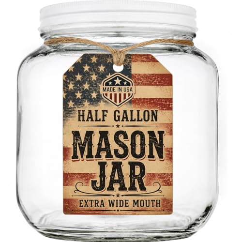 Half Gallon Mason Jar Wide Mouth with Airtight White Metal Lid (White Lid)