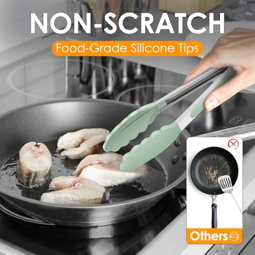 Small Silicone Kitchen Tongs 7 (Light Green)